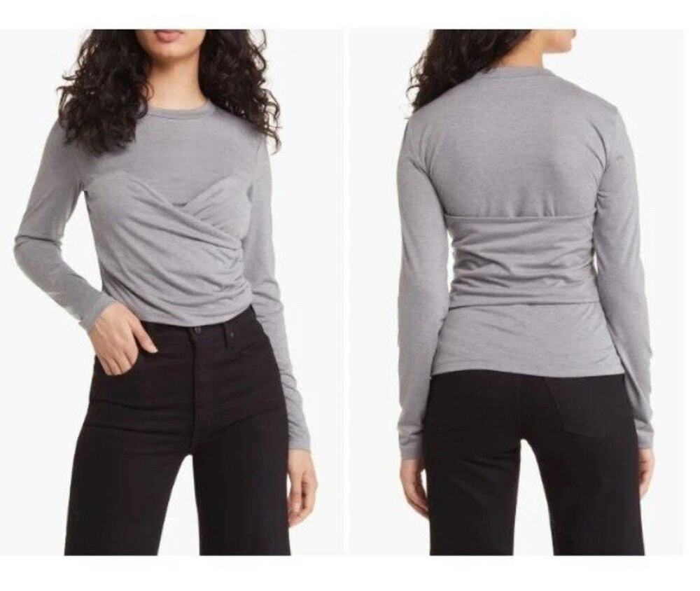 Vero Moda Nelly Ruched Knit Top, Heather Gray, Sz. L
